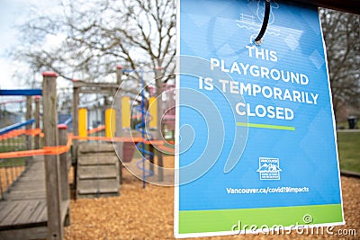 Playground temporarily closed due curb the spread of Covid-19.Ã£â‚¬â‚¬Ã£â‚¬â‚¬Vancouver BC Canada Editorial Stock Photo